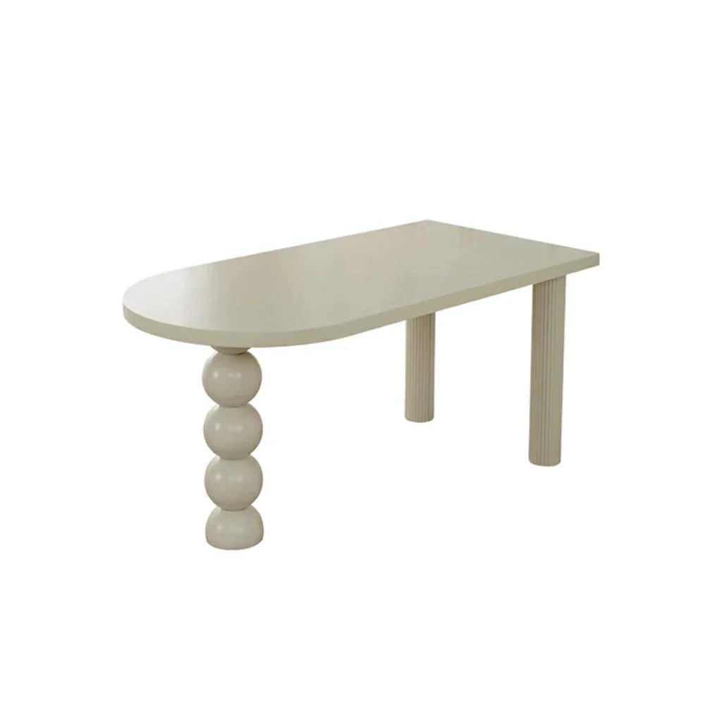 LUXORA 140/160cm Single Solid Wood Dining Table - French Cream Style Semi-Oval Edge Design Space-Saving Table for Dining & Work Spaces - White