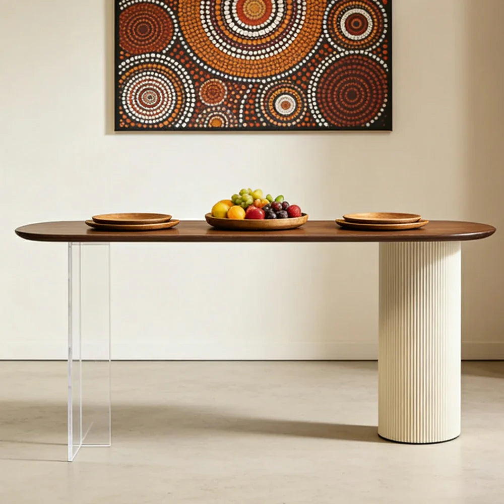 LUXORA 140/160cm Solid Pine Bar Table - Japandi Wabi-Sabi Design 5cm Thick Wood Top Space-Saving Wall Bar Table for Dining & Living Areas - Walnut & Cream