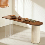 LUXORA 140/160cm Solid Pine Bar Table - Japandi Wabi-Sabi Design 5cm Thick Wood Top Space-Saving Wall Bar Table for Dining & Living Areas - Walnut & Cream