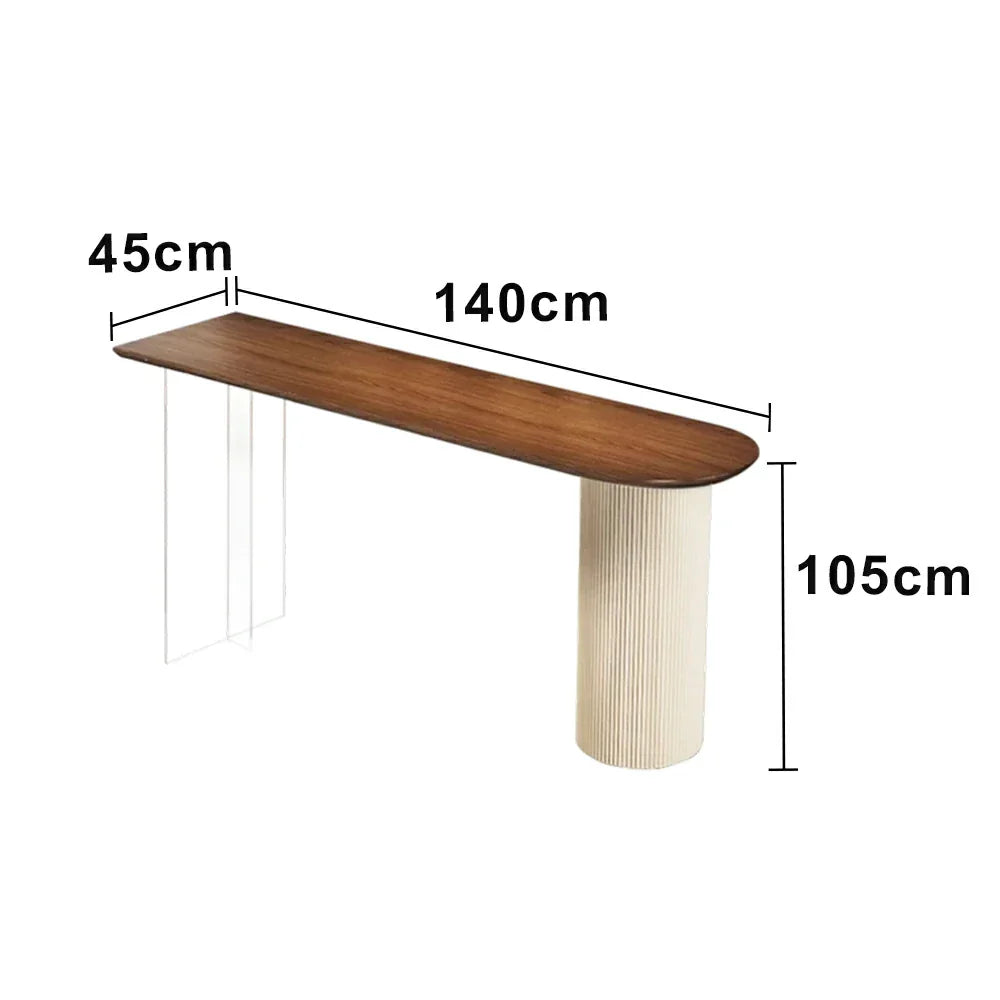 LUXORA 140/160cm Solid Pine Bar Table - Japandi Wabi-Sabi Design 5cm Thick Wood Top Space-Saving Wall Bar Table for Dining & Living Areas - Walnut & Cream