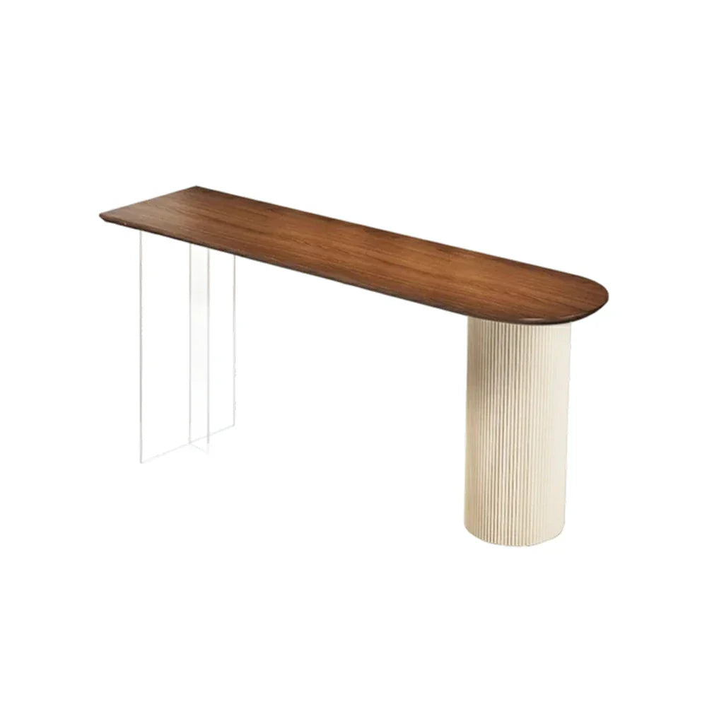 LUXORA 140/160cm Solid Pine Bar Table - Japandi Wabi-Sabi Design 5cm Thick Wood Top Space-Saving Wall Bar Table for Dining & Living Areas - Walnut & Cream