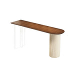 LUXORA 140/160cm Solid Pine Bar Table - Japandi Wabi-Sabi Design 5cm Thick Wood Top Space-Saving Wall Bar Table for Dining & Living Areas - Walnut & Cream