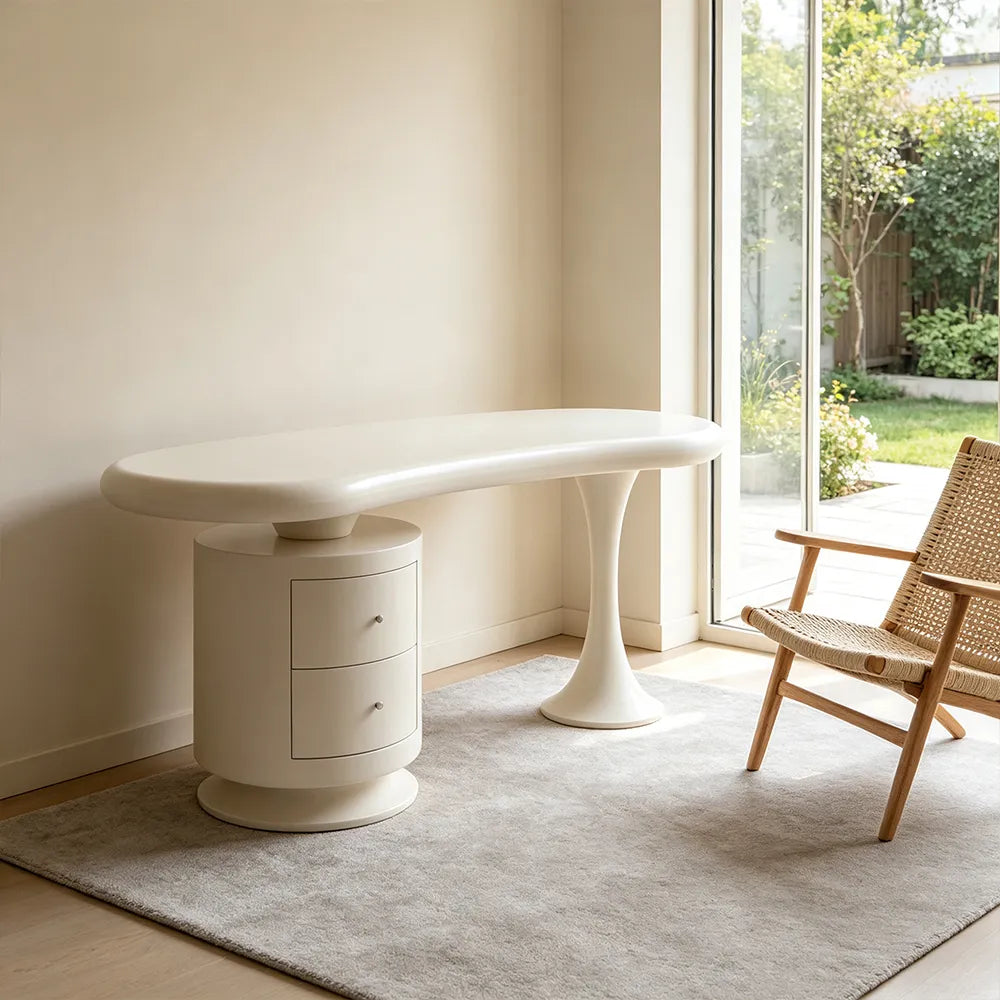 LUXORA French Cream Desk E1 Eco-Friendly Board Double Drawers 140/160cm for Bedroom Study Home Office