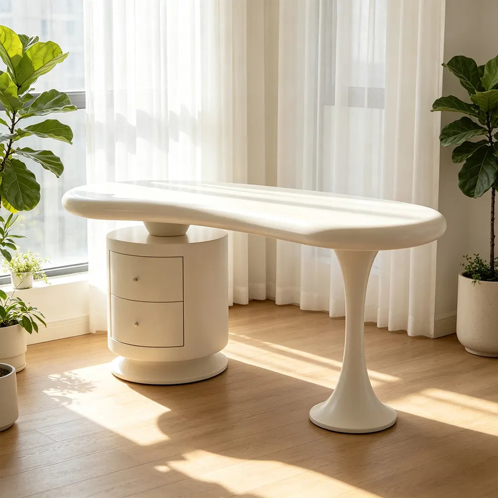 LUXORA French Cream Desk E1 Eco-Friendly Board Double Drawers 140/160cm for Bedroom Study Home Office