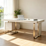 LUXORA Modern Desk with Bookshelf E1 Board Stone Slab USB Storage 140/160cm for Study Home Office Bedroom