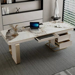 LUXORA Modern Desk with Bookshelf E1 Board Stone Slab USB Storage 140/160cm for Study Home Office Bedroom