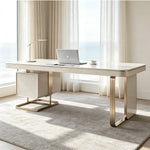 LUXORA Modern Desk with Bookshelf E1 Board Stone Slab USB Storage 140/160cm for Study Home Office Bedroom