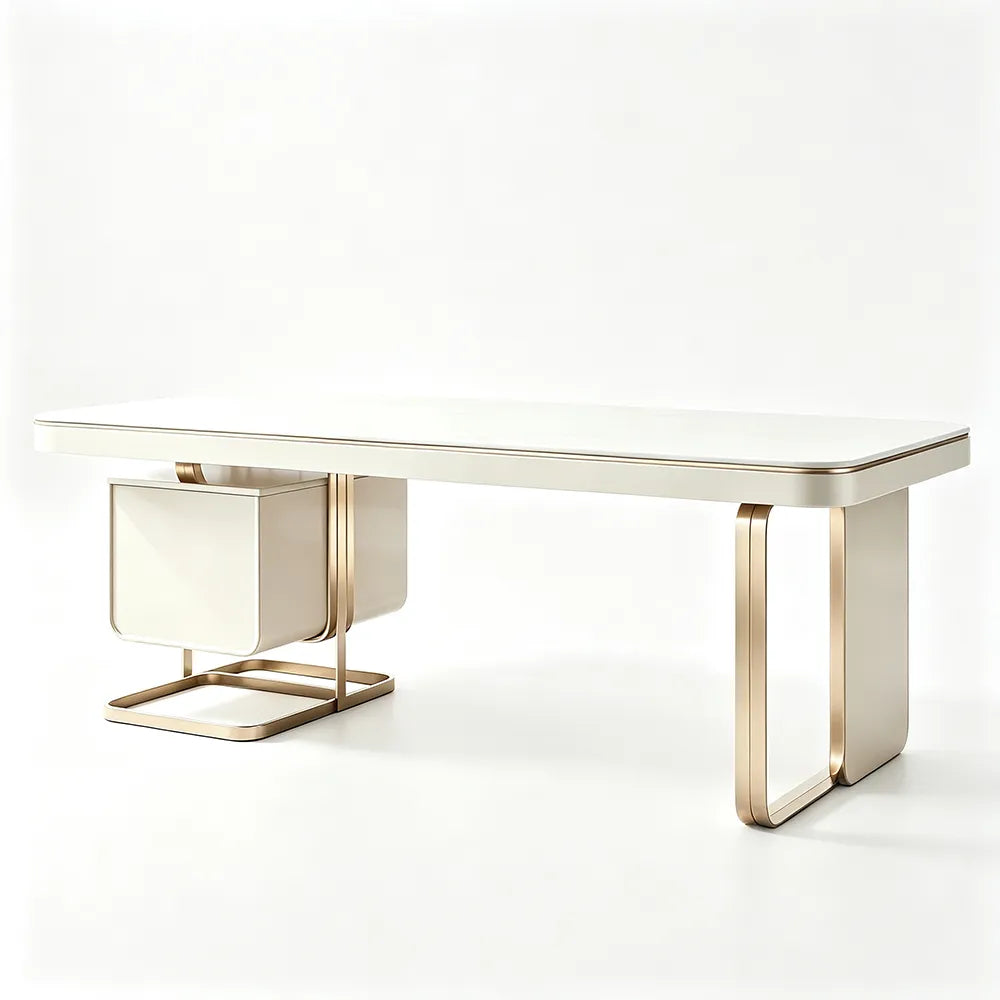 LUXORA Modern Desk with Bookshelf E1 Board Stone Slab USB Storage 140/160cm for Study Home Office Bedroom