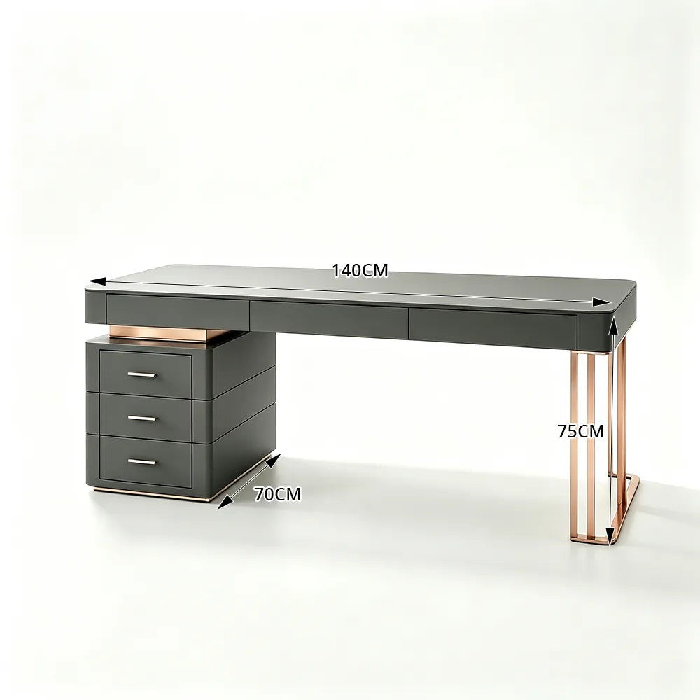 LUXORA Modern Luxury Desk Italian Sintered Stone Titanium Steel Storage 140/160cm for Study Home Office - Black