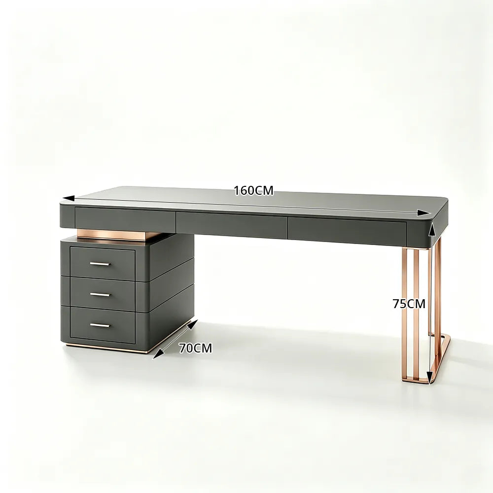 LUXORA Modern Luxury Desk Italian Sintered Stone Titanium Steel Storage 140/160cm for Study Home Office - Black