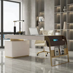 LUXORA Italian Sintered Stone Desk Solid Wood Drawers Power Outlet 140/160cm for Study Home Office Bedroom