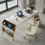 LUXORA Italian Sintered Stone Desk Solid Wood Drawers Power Outlet 140/160cm for Study Home Office Bedroom