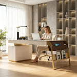 LUXORA Italian Sintered Stone Desk Solid Wood Drawers Power Outlet 140/160cm for Study Home Office Bedroom