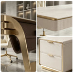 LUXORA Italian Sintered Stone Desk Solid Wood Drawers Power Outlet 140/160cm for Study Home Office Bedroom