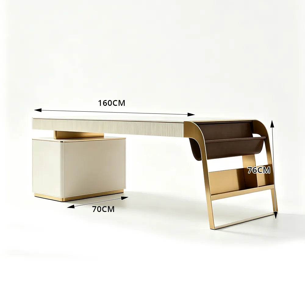 LUXORA Italian Sintered Stone Desk Solid Wood Drawers Power Outlet 140/160cm for Study Home Office Bedroom