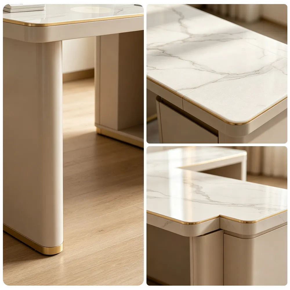 LUXORA French Cream Sintered Stone Desk 4C Piano Lacquer Storage 140/160cm for Bedroom Study Home Office