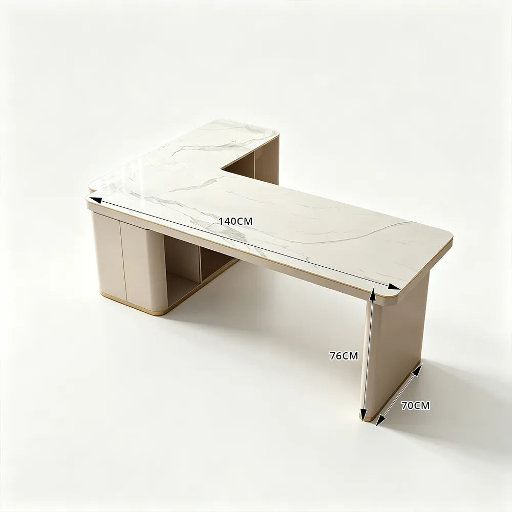 LUXORA French Cream Sintered Stone Desk 4C Piano Lacquer Storage 140/160cm for Bedroom Study Home Office