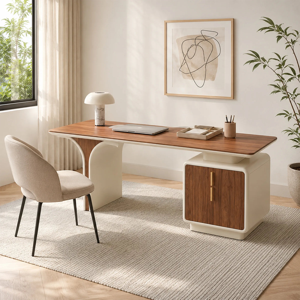 LUXORA Luxury Entryway Cabinet Walnut Finish Built-In USB Power Outlet Storage 140/160cm for Hallway Study Living Room