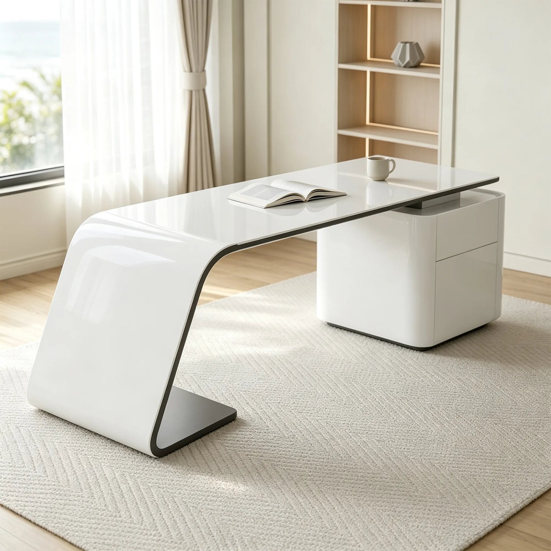 LUXORA Minimalist Luxury Desk Curved Legs Built-In Power Outlet 140/160cm for Study Bedroom Home Office