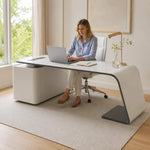 LUXORA Minimalist Luxury Desk Curved Legs Built-In Power Outlet 140/160cm for Study Bedroom Home Office
