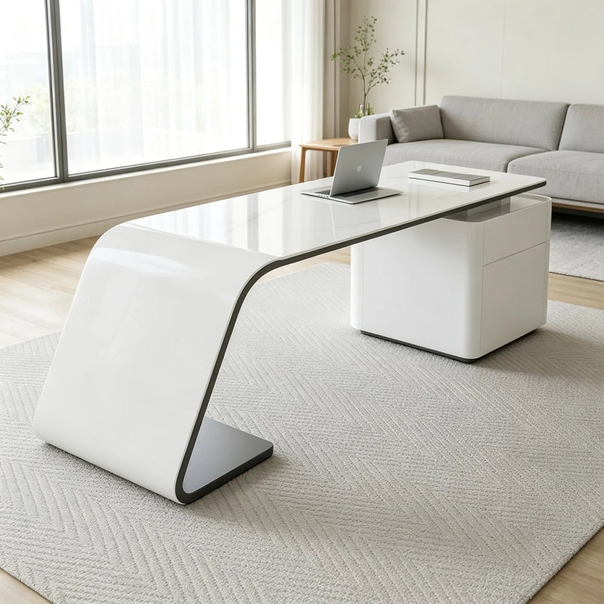 LUXORA Minimalist Luxury Desk Curved Legs Built-In Power Outlet 140/160cm for Study Bedroom Home Office