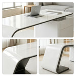 LUXORA Minimalist Luxury Desk Curved Legs Built-In Power Outlet 140/160cm for Study Bedroom Home Office