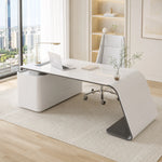 LUXORA Modern Home Office Desk Multi-Layer Wood Rounded Edges Power Outlet 140/160cm for Study Open Workspace