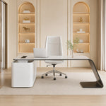 LUXORA Modern Home Office Desk Multi-Layer Wood Rounded Edges Power Outlet 140/160cm for Study Open Workspace