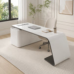 LUXORA Modern Home Office Desk Multi-Layer Wood Rounded Edges Power Outlet 140/160cm for Study Open Workspace