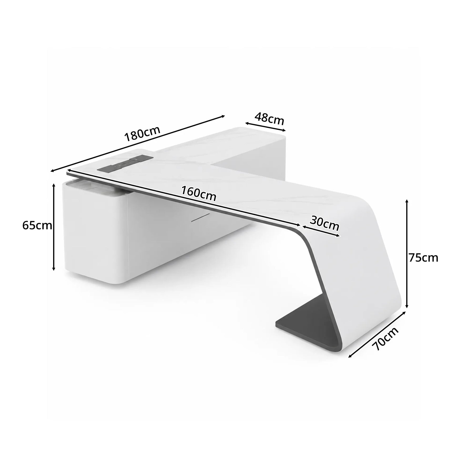 LUXORA Modern Home Office Desk Multi-Layer Wood Rounded Edges Power Outlet 140/160cm for Study Open Workspace
