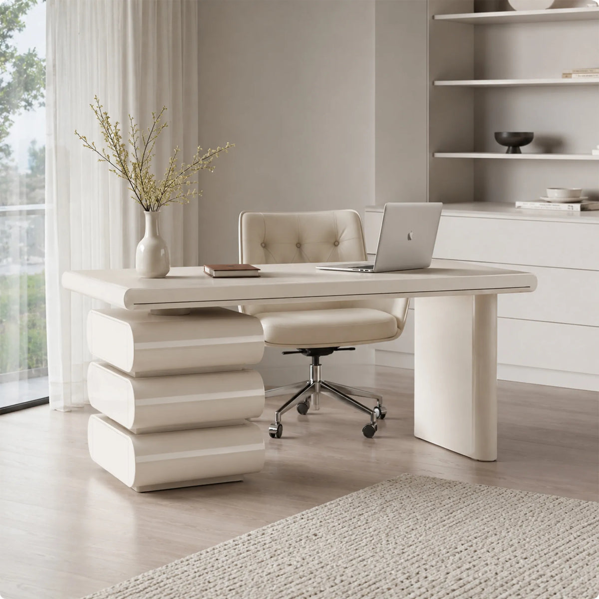 LUXORA French Cream Desk E1 Eco-Friendly Board 3-Drawer Storage 140/160cm for Bedroom Study Home Office
