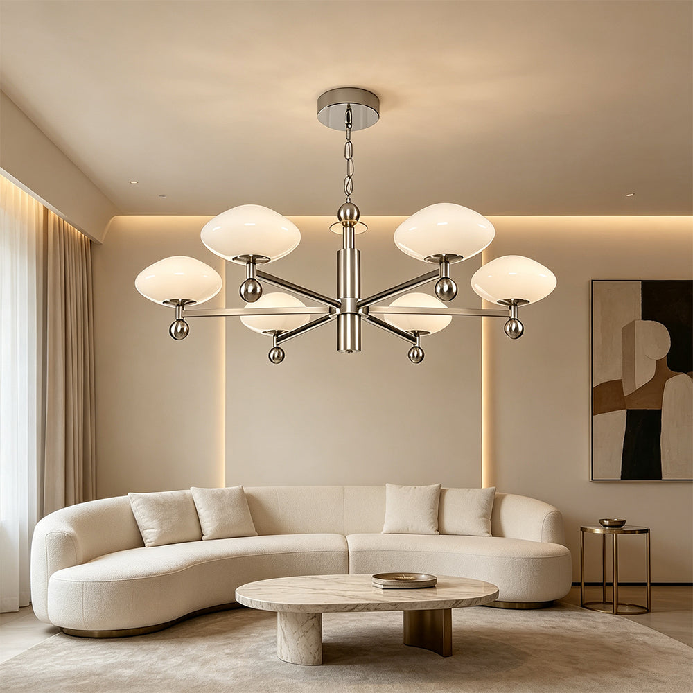 LUXORA 5th Gen Pro 6-Light LED Chandelier with Bridgelux LEDs Adjustable Chain for Living Dining Room - Brushed Nickel