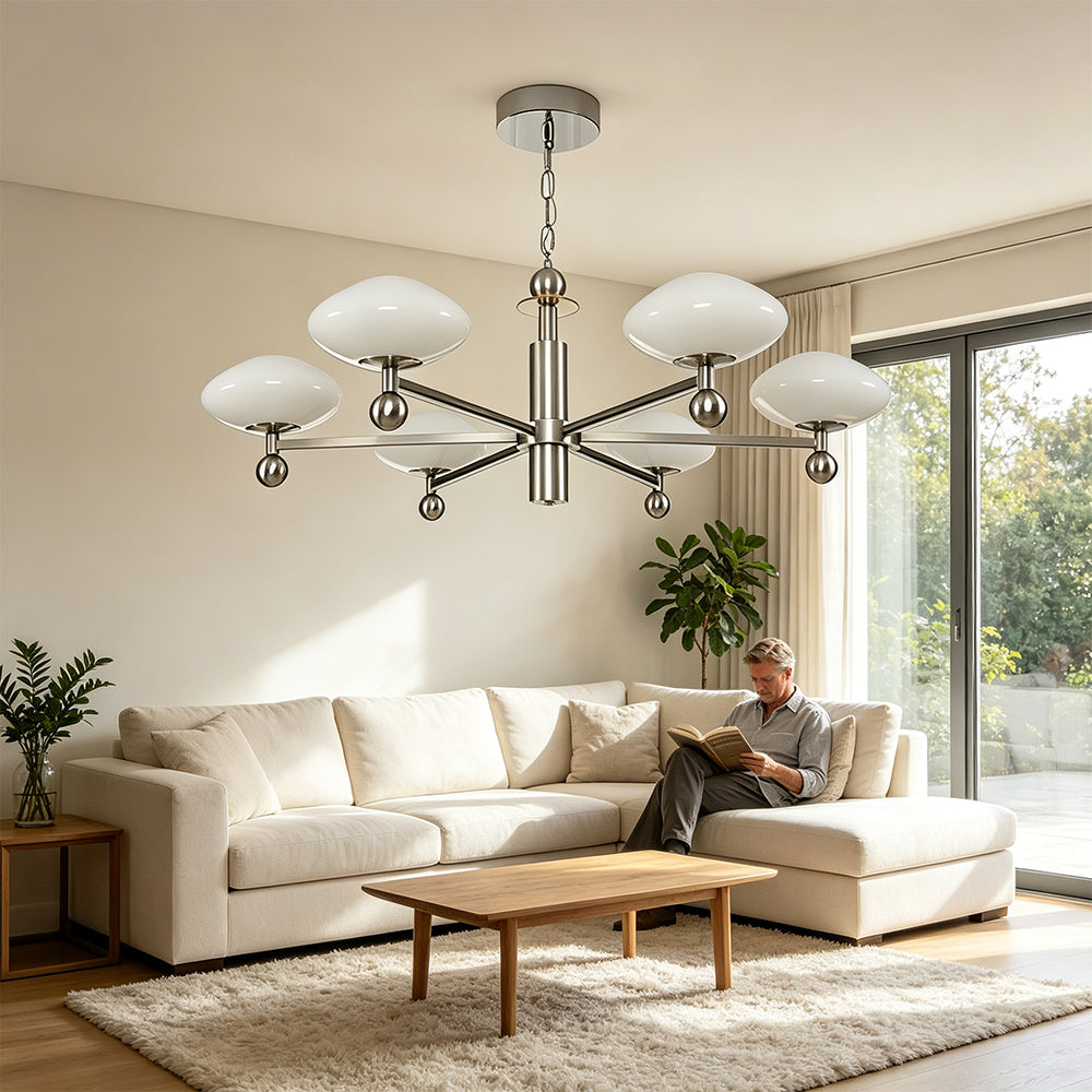 LUXORA 5th Gen Pro 6-Light LED Chandelier with Bridgelux LEDs Adjustable Chain for Living Dining Room - Brushed Nickel