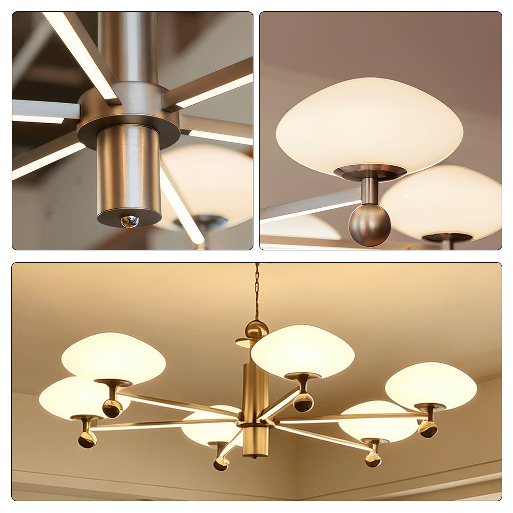 LUXORA 5th Gen Pro 6-Light LED Chandelier with Bridgelux LEDs Adjustable Chain for Living Dining Room - Brushed Nickel