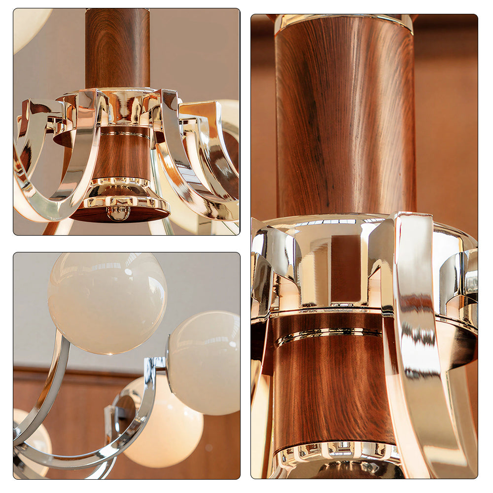 LUXORA Mid-Century 8 Light Globe Chandelier with Curved Arms for Living Room Dining Room - Chrome & White