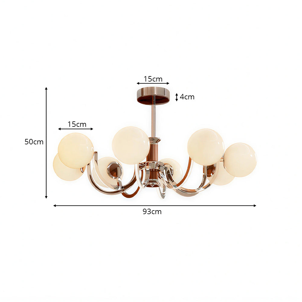 LUXORA Mid-Century 8 Light Globe Chandelier with Curved Arms for Living Room Dining Room - Chrome & White