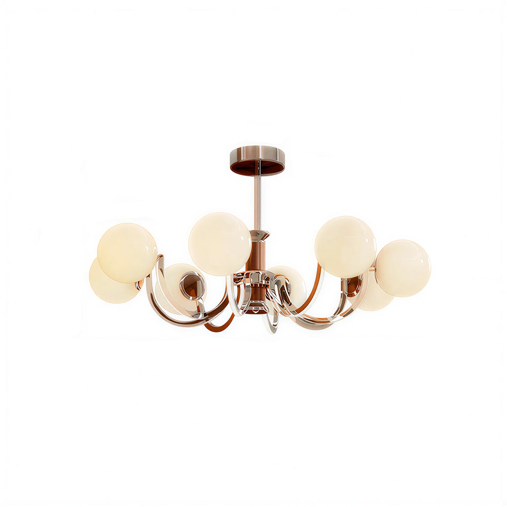 LUXORA Mid-Century 8 Light Globe Chandelier with Curved Arms for Living Room Dining Room - Chrome & White