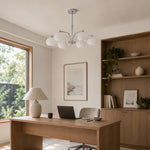 LUXORA Mid-Century 5 Light Chandelier with Ribbed Glass Globe Shades for Living Room Dining Room - Chrome & White