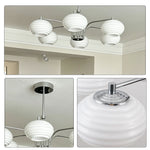 LUXORA Mid-Century 5 Light Chandelier with Ribbed Glass Globe Shades for Living Room Dining Room - Chrome & White