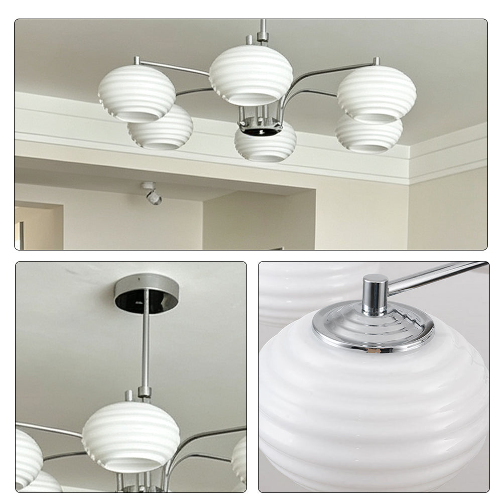 LUXORA Mid-Century 5 Light Chandelier with Ribbed Glass Globe Shades for Living Room Dining Room - Chrome & White