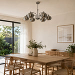 LUXORA Mid-Century 5 Light Chandelier with Ribbed Glass Globe Shades for Living Room Dining Room - Grey