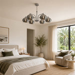 LUXORA Mid-Century 5 Light Chandelier with Ribbed Glass Globe Shades for Living Room Dining Room - Grey