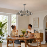 LUXORA Mid-Century 5 Light Chandelier with Ribbed Glass Globe Shades for Living Room Dining Room - Grey