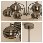 LUXORA Mid-Century 5 Light Chandelier with Ribbed Glass Globe Shades for Living Room Dining Room - Grey