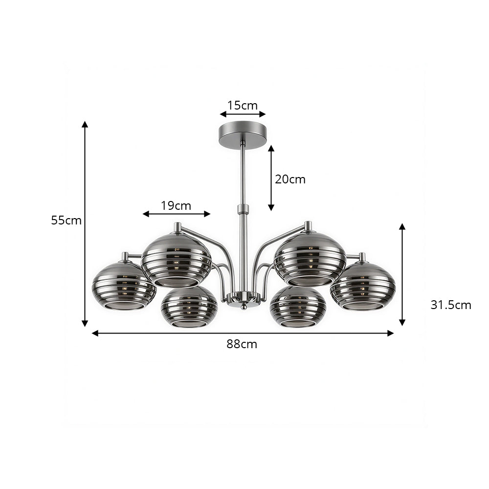 LUXORA Mid-Century 5 Light Chandelier with Ribbed Glass Globe Shades for Living Room Dining Room - Grey