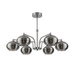 LUXORA Mid-Century 5 Light Chandelier with Ribbed Glass Globe Shades for Living Room Dining Room - Grey