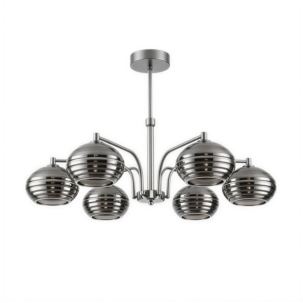 LUXORA Mid-Century 5 Light Chandelier with Ribbed Glass Globe Shades for Living Room Dining Room - Grey