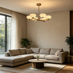LUXORA  Modern Floral Glass Chandelier with Petal Shades for Living Room Dining Room - Chrome & White