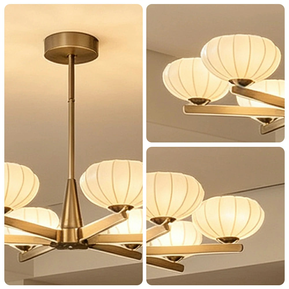 LUXORA  Modern Floral Glass Chandelier with Petal Shades for Living Room Dining Room - Chrome & White