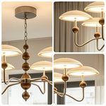 LUXORA  Mid-Century 6 Light Chandelier with Dome Shades and Wood Accents for Living Room Dining Room - Chrome & Cream